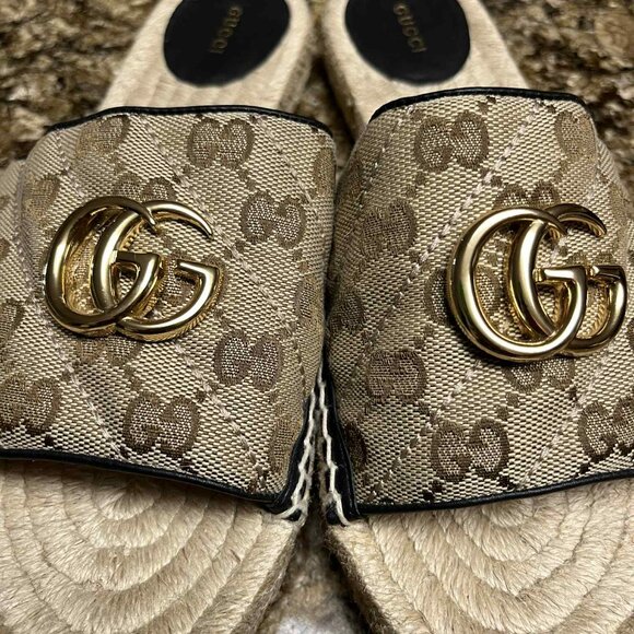 WOMEN'S GUCCI MATELASSE CANVAS ESPADRILLE SANDAL - Picture 2 of 11